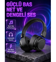 Kablosuz Kulak Üstü Bluetooth Kulaklık Güçlü Bas Ve Katlanabilir Tasarım