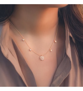 Beşli Çiçek Rose Gümüş Kolye