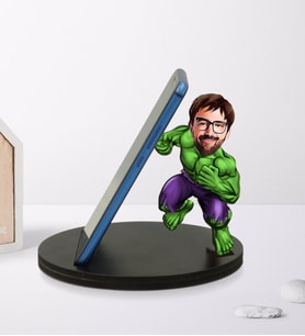 BK Gift Kişiye Özel Karikatürlü Süper Kahraman Ahşap Biblo Telefon Standı-4