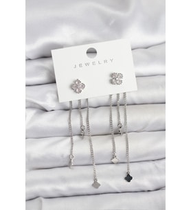 Pirinç Gümüş Renk Yonca Model Sallantılı Kadın Küpe 5886 - HPSBYI5477-2971