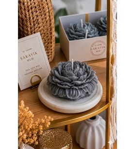 Mumelia Candles Şakayık Mum - Doğal Soya, El Yapımı, Dekoratif - Gri