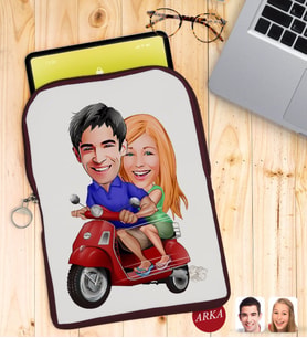 BK Gift Kişiye Özel Sevgililer Karikatürlü Taşınabilir Koruyucu Tablet Kılıfı & Organizer Çanta - Bordo-10