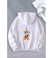 Nevermind Unisex Kadın Erkek Ayı Maskeli Oversize Sweatshirt (Beyaz)