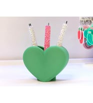 3D Baskı Kalp Şekilli Kalemlik - Masaüstü Organizer - Yeşil