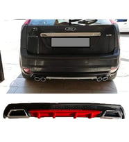 Ford Focus 2 Hatchback Kırmızı Difüzör Çiftli Kare Egzoz Görünümlü D Tip Difizör 2004 - 2010