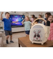 Çocuk Karaoke Mikrofon Seti Bluetooth Hoparlör Ahşap Tripod Telefon Standlı Retro Beyaz Karaoke