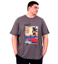 Mode XL Büyük Beden Erkek Baskılı T-Shirt Palm Dream U25026 Füme