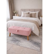 Yatak önü Sandıklı puf,ve giyinme odası,puf Bench, pembe peluş kumaş patlıcan ayak sandıklı