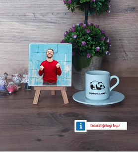 Uykucu Panda Fotoğraflı Dekoratif Taş, Ahşap Altlıklı Türk Kahvesi Fincanı Hediye (Model 2)