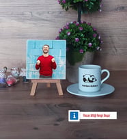 Uykucu Panda Fotoğraflı Dekoratif Taş, Ahşap Altlıklı Türk Kahvesi Fincanı Hediye (Model 2)
