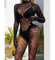 Fastieshop Desenli Eldivenli Vücut Çorabı (Siyah)
