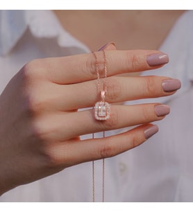 Baget Taşlı Rose Kaplama 925 Ayar Gümüş Kadın Kolye