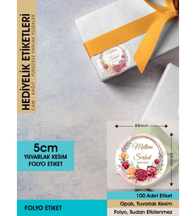 Kırmızı Gül Düğün Etiket Modeli Ürünlerinize Öze 5cm - 100 Adet Folyo Sticker
