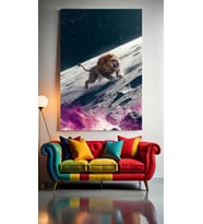 VAHŞİ ASLAN UZAYDA Ev Duvar Salon Güzellik Salonu Ofis Dükkan Dekarasyon Kanvas Tablo (Çok Renkli)