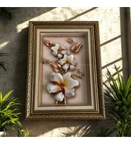 Mareluxe El Yapımı Rölyef Tablo, 3D Çiçek Rölyef Tablo, 45x60 cm Relief Table (Bej-Turuncu)