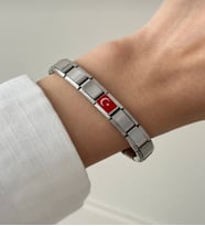 Türk Bayraklı İtalyan  Kadın Erkek Unisex Hediye Sevgili Çelik Bileklik
