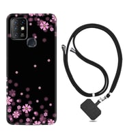 INFINIX Hot 8 9 10 11S Hot 10 Play 10T Kılıf Boyun Askılı Silikon Black flowers 1391