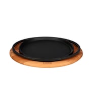Lava Döküm Yuvarlak Pizza Krep Pankek Tavası Döküm Demir Yekpare Çift Kulplu Kayın Servis Ahşabı Çap(Ø)20cm.