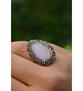 STONEAGE Kedi Gözü Açık Pembe Ayarlanabilir Yüzük (Altın / Dore)
