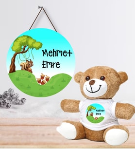 Kişiye Özel Bebek Kapı Süsü ve Peluş Ayıcık Seti – Baby Shower / Hastane Odası