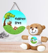 Kişiye Özel Bebek Kapı Süsü ve Peluş Ayıcık Seti – Baby Shower / Hastane Odası