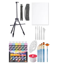 Rich Mastermix Akrilik Boya Seti 6 Pastel Renk 3 Ayaklı Metal Şövale 35x50 Tuval Plastik Spatül Seti