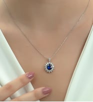 Pırlanta Modeli Şık Kadın Kolye 925 Ayar Gümüş, Kadın Kolye, GZLPRLNTSK001 (Lacivert)