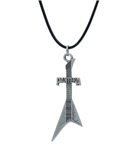 Pantera Elektro Gitar Deri ip Kolye - Gümüş Kaplama - Kadın Erkek Kolye - No:1038