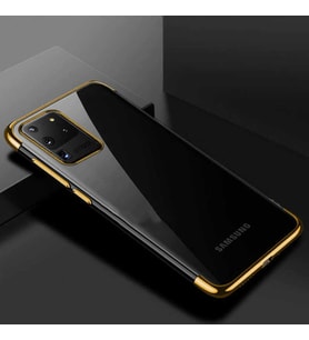 Galaxy S20 Ultra Köşeleri Renkli Kamera Korumalı Şeffaf Kılıf (Gold)