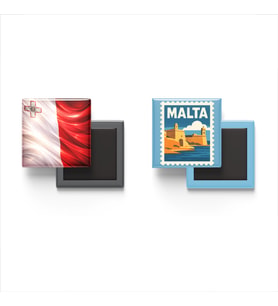 Buzdolap Magnetleri - Malta Bayrağı ve Valletta Posta Pulu Tema - 2'li Set Magneti