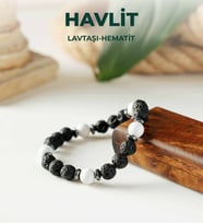 LuxtoneSertifikalı Havlit - Lavtaşı ve Hematit Elastik Bileklik Erkek Takı  LX2110BL
