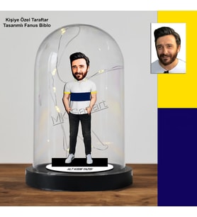 Kişiye Özel Taraftar Sarı Lacivert Karikatürlü Fanus Biblo – LED Işıklı Tasarım