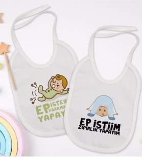 BK Kids Ep İsterim Tasarımlı 2’li Beyaz Mama Önlüğü-1