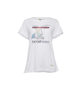 Biggdesign Faces FashionAddict Kadın T-Shirt (Beyaz)