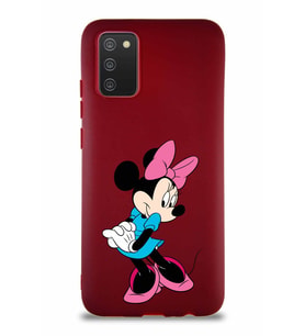 Samsung Galaxy A02S Soft Premier Kapak Minnie Mouse-F Tasarımlı Silikon Kılıf - Mürdüm (Şeffaf)