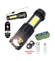 Yeni Model 2500 Lumens + 5W COB LED USB Lion Şarjlı Ultra Güçlü Q5 XPE Su Geçirmez Şarjlı El Feneri