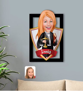 BK Gift Kişiye Özel İsimli Kadın Avukat Karikatürlü 3D Ahşap Tablo-1