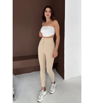 Beli Korse Detaylı Fitilli Tayt Krem