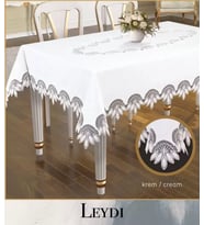 Çeyizlik Masa Örtüsü Leydi Model Krem 160x260 cm Gardenya Keten Şık Yemek Dekoru