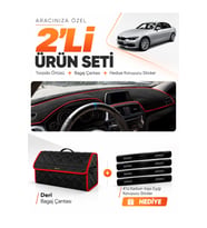 e-biz BMW F30 (2010-2018) Uyumlu Torpido Örtüsü + Deri Bagaj Çantası Seti - Siyah-Kırmızı - BM005