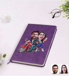 BK Gift Kişiye Özel Sevgililer Karikatürlü Mor Termo Deri Defter Model 97