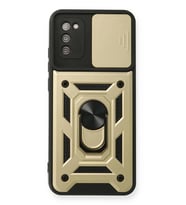 Newface Samsung Galaxy A03S Kılıf Pars Lens Yüzüklü Silikon - Gold