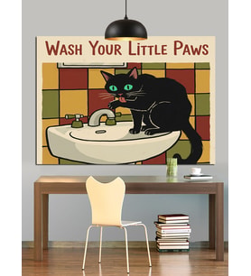 Kedi Banyo Keyfi (Wash Your Little Paws) Dekoratif Kanvas - Mdf Ahşap Tablo