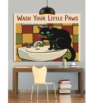 Kedi Banyo Keyfi (Wash Your Little Paws) Dekoratif Kanvas - Mdf Ahşap Tablo