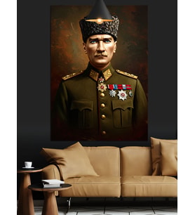 Askeri Üniformalı Mustafa Kemal Atatürk Dekoratif Kanvas - Mdf Ahşap Tablo