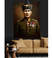 Askeri Üniformalı Mustafa Kemal Atatürk Dekoratif Kanvas - Mdf Ahşap Tablo