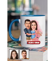 Sevgiliye Hediye Evlenme Teklifi Temalı Karikatürlü Mavi Kupa Bardak
