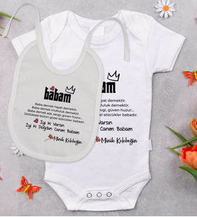 BK Kids İyi Ki Doğdun Canım Babam Tasarımlı Bebek Body Zıbın ve Mama Önlüğü Hediye Seti - Model 1