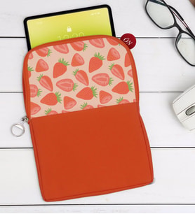 BK Gift Çilek Tasarımlı Taşınabilir Koruyucu Tablet Kılıfı & Organizer Çanta - Turuncu-1