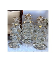 Dekoratif Kristal Cam Üçlü Ananas Set Şeffaf Gold